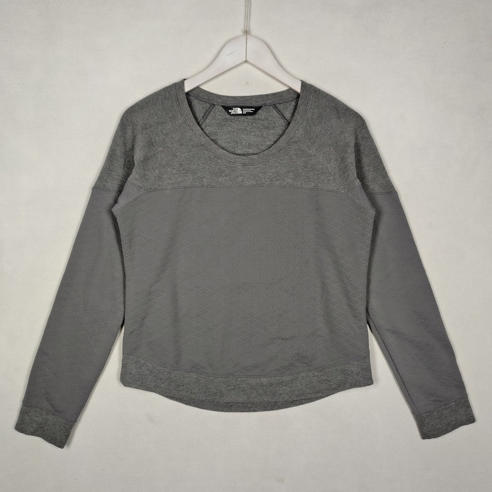 The North Face Womens Quilted Fleece Crewneck Pullover Sweatshirt Grey S/P